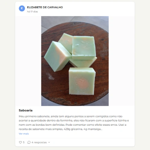 Publicação de aluna na comunidade Saponaria