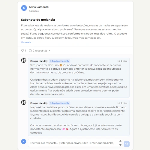 Publicação de aluna na comunidade Saponaria
