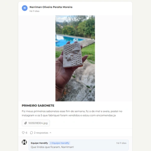 Publicação de aluna na comunidade Saponaria