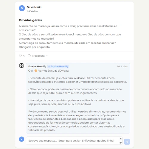 Publicação de aluna na comunidade Saponaria
